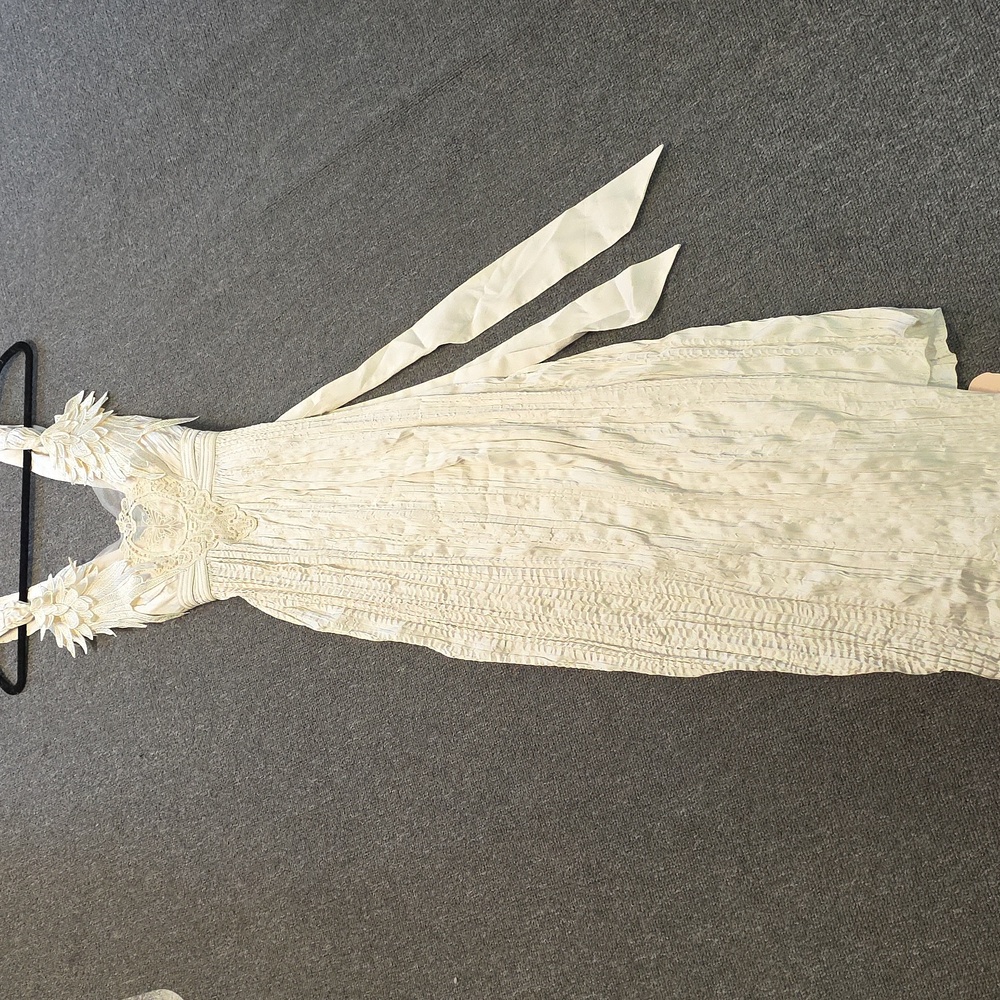 Lacemade Elegant Cream Maxi Dress with Floral Details